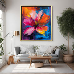 Golden frame abstract flower canvas – painted petal wall art for stylish and expressive home decor