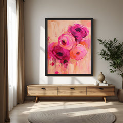Black frame abstract rose canvas – four rose artwork in painted style, ideal for modern and floral-inspired interiors