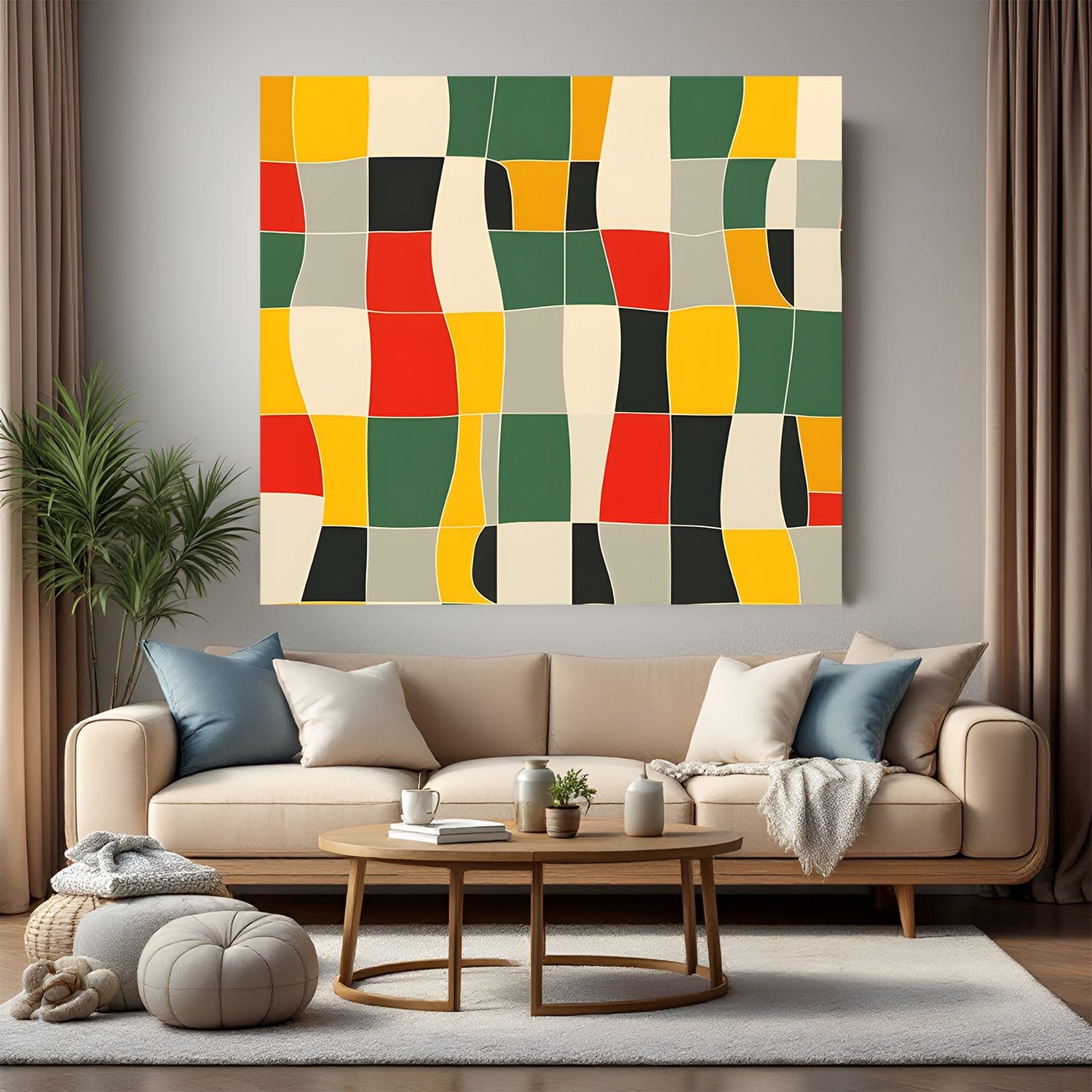 Abstract geometric color block canvas wall art with modern pattern design
