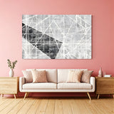 Abstract geometric lines canvas wall art with grey textured background and white grid pattern
