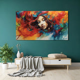 Colorful abstract girl canvas wall painting for modern home and office decor with artistic brush strokes and vibrant visual appeal