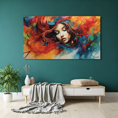 Colorful abstract girl canvas wall painting for modern home and office decor with artistic brush strokes and vibrant visual appeal