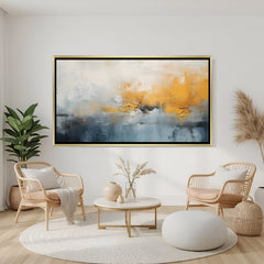 Luxury abstract gold and grey textured canvas wall art in golden frame for sophisticated home decor