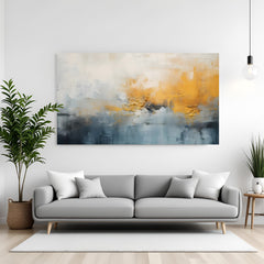 Abstract gold and grey textured canvas wall art displayed in modern living room decor canvas wrap
