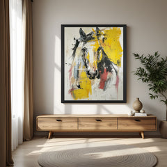 Horse abstract canvas with black floater frame – large wall art with painted brushstroke texture for strong and modern interior themes