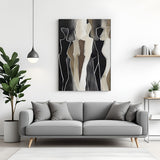 Abstract human figures canvas wall art with minimalist line silhouettes in black and beige tones