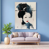 Modern art canvas featuring a Japanese woman in abstract painted style—cultural and elegant wall art for sophisticated and artistic interiors