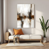 Abstract neutral canvas wall art with soft brown and white textured design