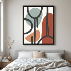 Black floater frame canvas with random bohemian shapes and scribble-style line art