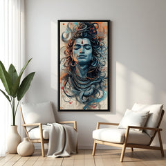 Abstract Shiva portrait painting in black floater frame spiritual canvas wall art India