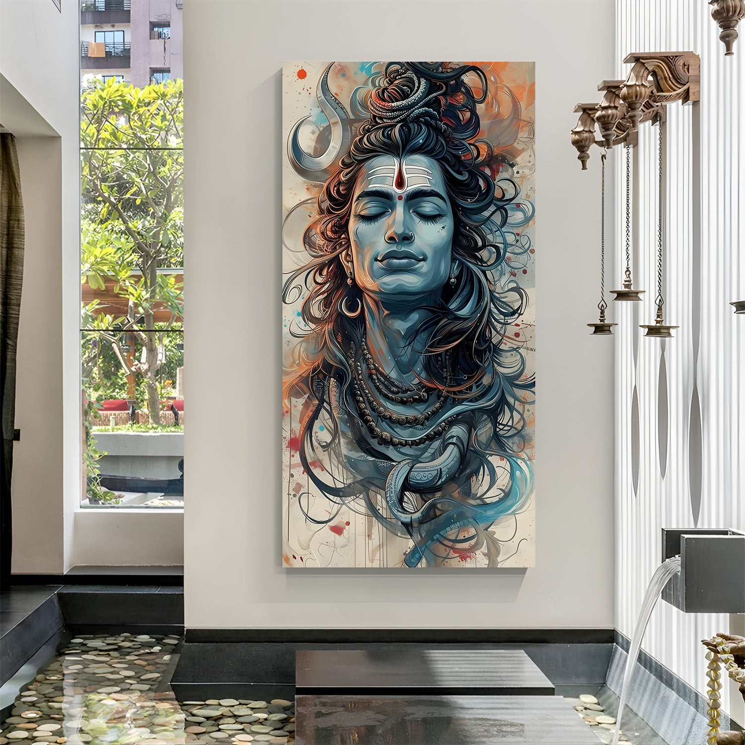 Abstract Shiva portrait canvas wrap wall art modern Mahadev painting for home decor India