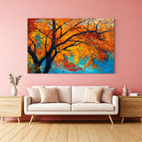 Abstract canvas painting of a blooming spring tree – colorful and modern wall art for nature lovers, seasonal home styling, and artistic decor