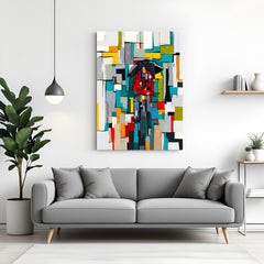 Abstract umbrella canvas wall art with bold geometric colorful design