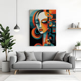 Abstract woman face wall art – geometric shapes illustration on canvas capturing feminine elegance in a modern abstract style
