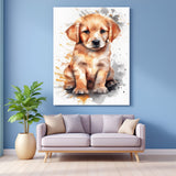 Cute painted style puppy canvas wall art for pet lovers, perfect for cozy bedrooms, nurseries, and animal-themed interiors