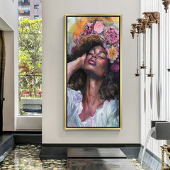 Golden-framed canvas wall art of Africa shaped as a flower-filled hat, perfect for ethnic, creative, and symbolic interior design