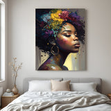 Canvas wall art featuring the side profile of an African girl in painted style, ideal for elegant and culturally rich interior decoration