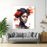 Canvas wall art of an African girl painted in soft watercolor style on white background, perfect for minimal and serene interiors