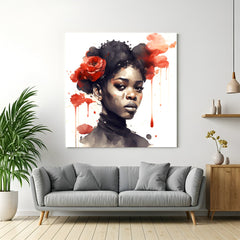 Canvas wall art of an African girl painted in soft watercolor style on white background, perfect for minimal and serene interiors