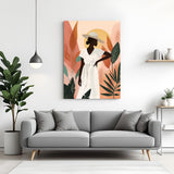 Canvas wall art of an African woman in bohemian-inspired style with earthy tones and cultural accessories, perfect for modern ethnic home decor