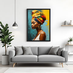 African woman canvas wall art in black floater frame – bold and modern look