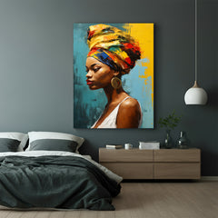 African woman modern art canvas print with colorful tones for wall decor