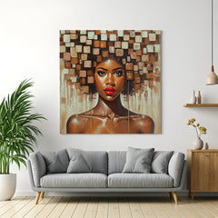 Modern wall art canvas featuring an African woman with a square hair design—celebrating culture, beauty, and minimal elegance in home decor