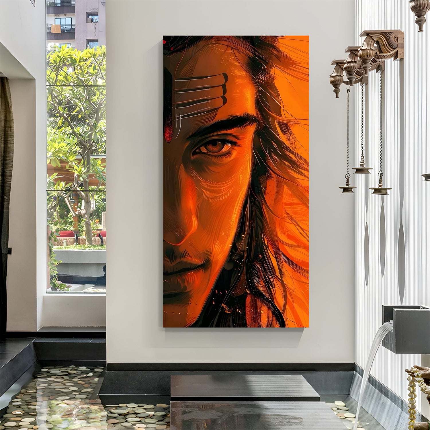 Agni Drishti fierce Shiva vertical canvas wrap wall art intense Mahadev portrait for modern home decor India