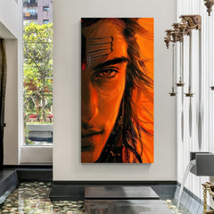 Agni Drishti fierce Shiva vertical canvas wrap wall art intense Mahadev portrait for modern home decor India