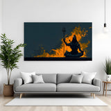 Lord Shiva meditating amidst fiery orange flames canvas wall art in premium canvas wrapped frame