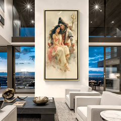 Divine Shiv Shakti canvas painting with heavenly atmosphere in luxurious golden floater frame