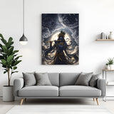 Lord Krishna playing flute against a cosmic universe background canvas wall art in premium canvas wrapped frame