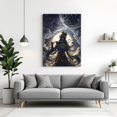Lord Krishna playing flute against a cosmic universe background canvas wall art in premium canvas wrapped frame