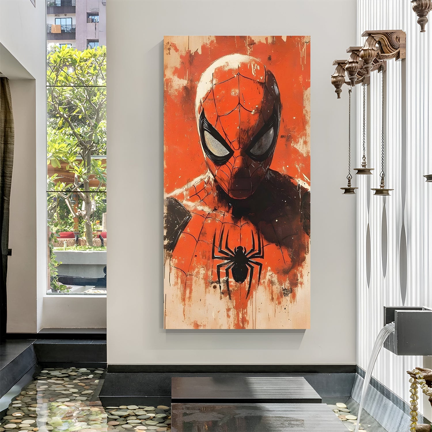 Angry Spider-Man intense close-up with red background Marvel canvas wall art in premium frame