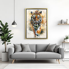 Golden frame canvas wall art of angry tiger, designed to bring bold energy, focus, and wild intensity to powerful modern interiors
