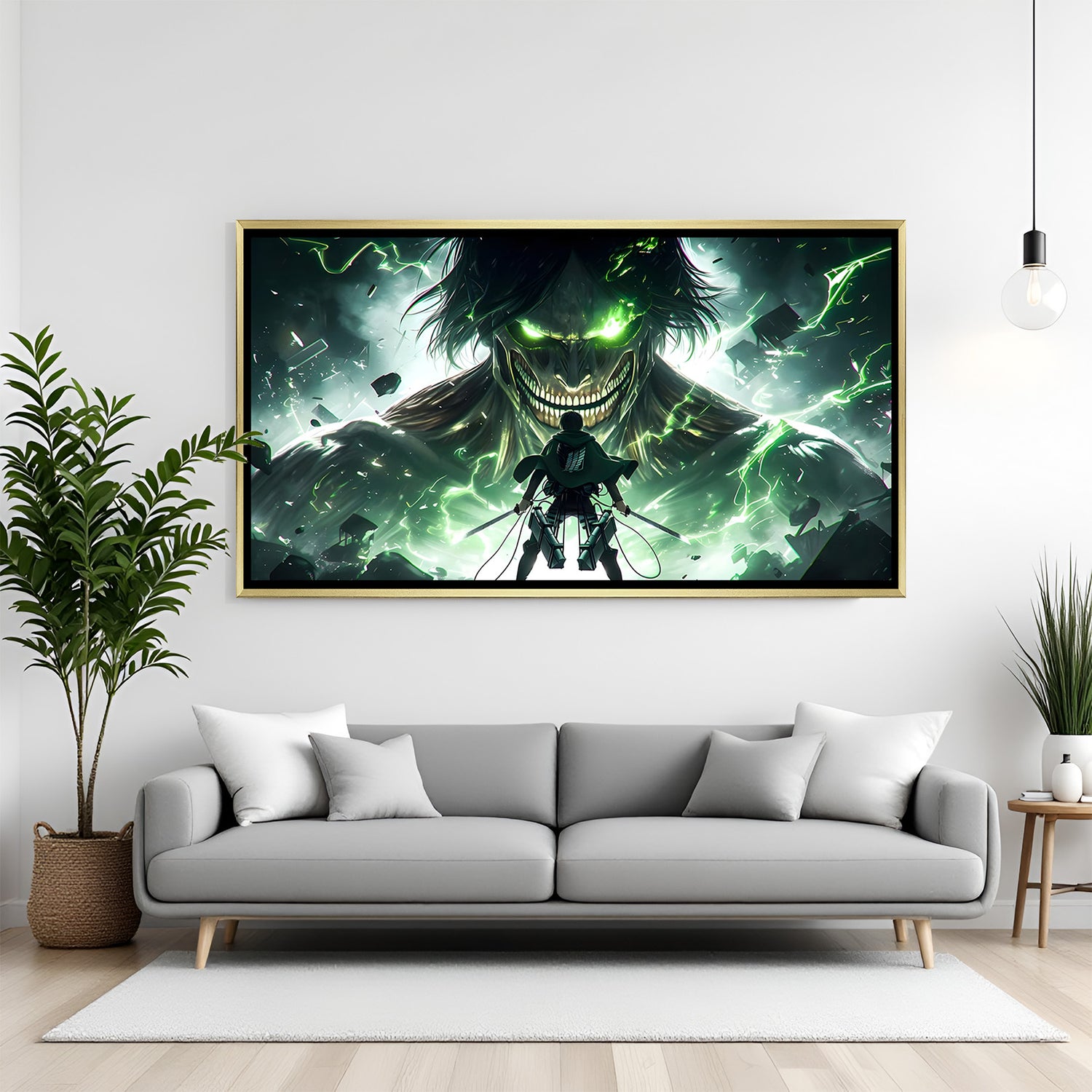 Anime titan battle canvas wall art with golden frame