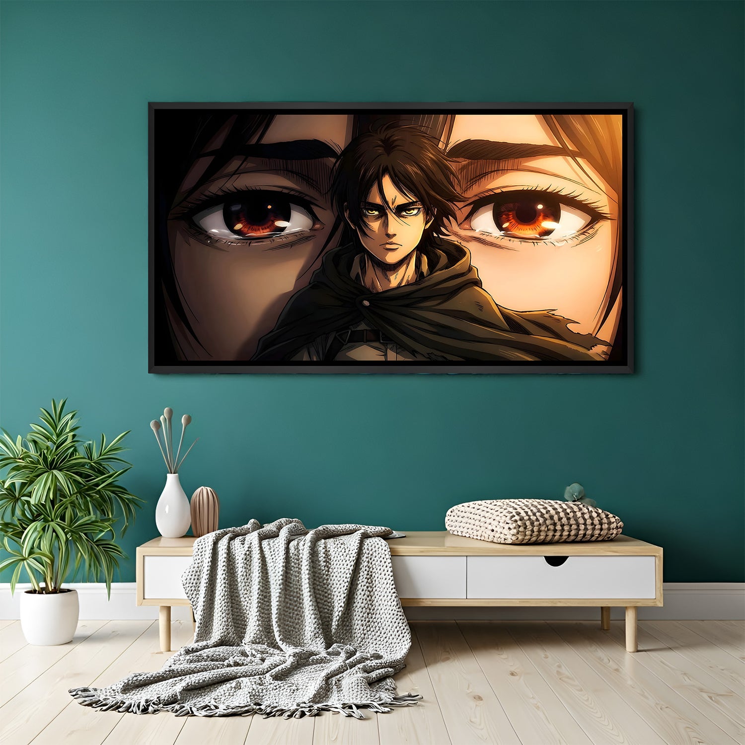 Dark anime character artwork with intense eyes in black frame
