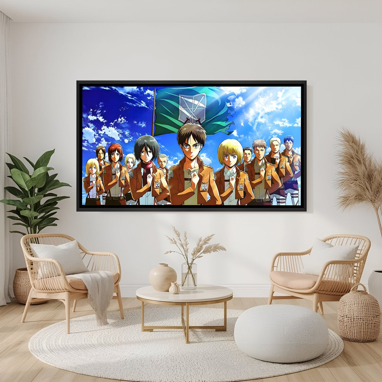Anime squad artwork in black floater frame for modern decor