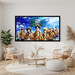Anime squad artwork in black floater frame for modern decor