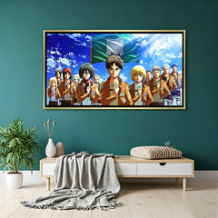 Anime group canvas wall art with golden frame