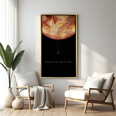 Golden framed astronaut canvas with wallet and planet art – Dream Big Hold Tight motivational decor