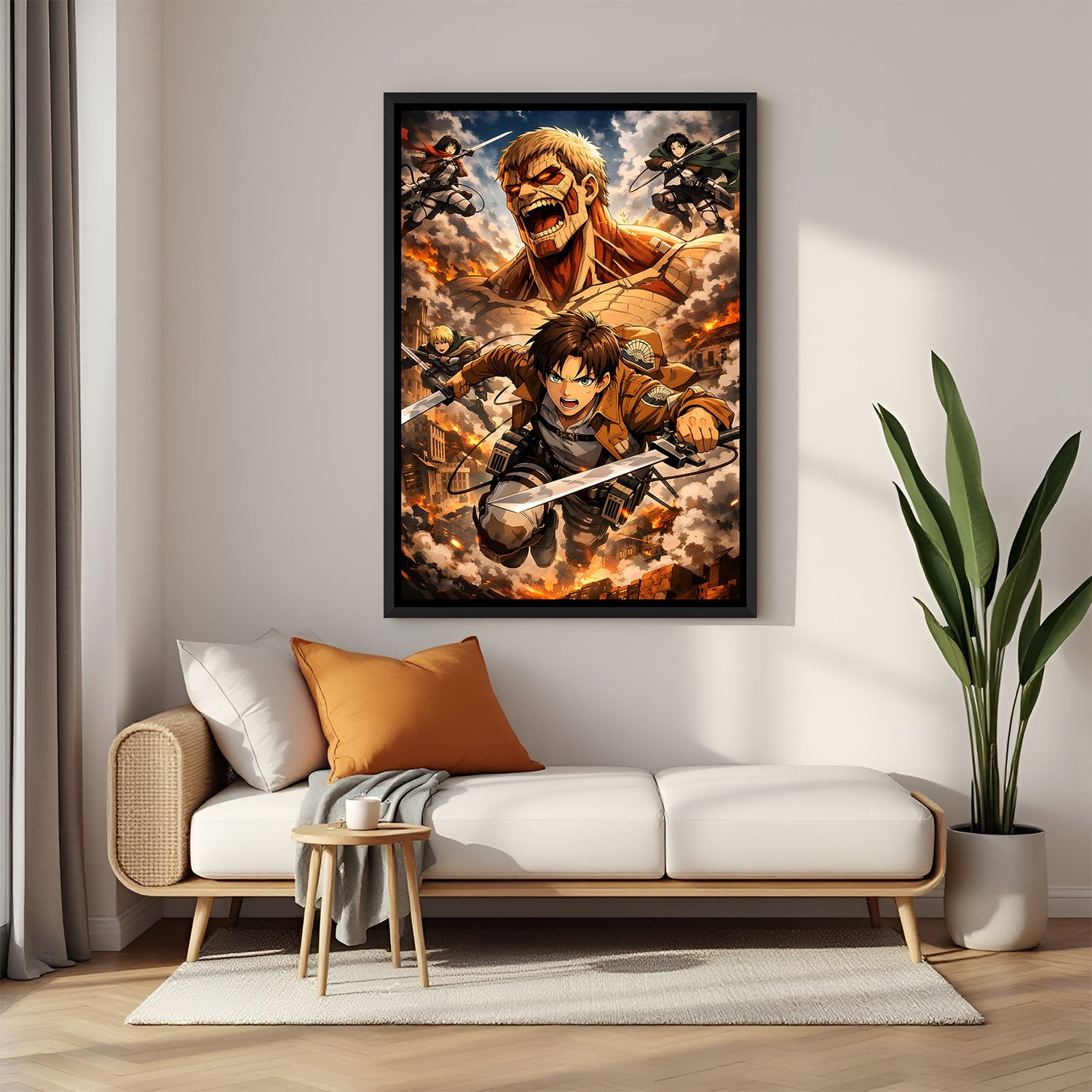 Attack on Titan anime poster wall art in premium black floater frame for gaming room decor