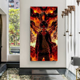Attack on Titan canvas painting with fiery titan anime artwork in canvas wrapped frame