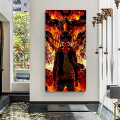 Attack on Titan canvas painting with fiery titan anime artwork in canvas wrapped frame