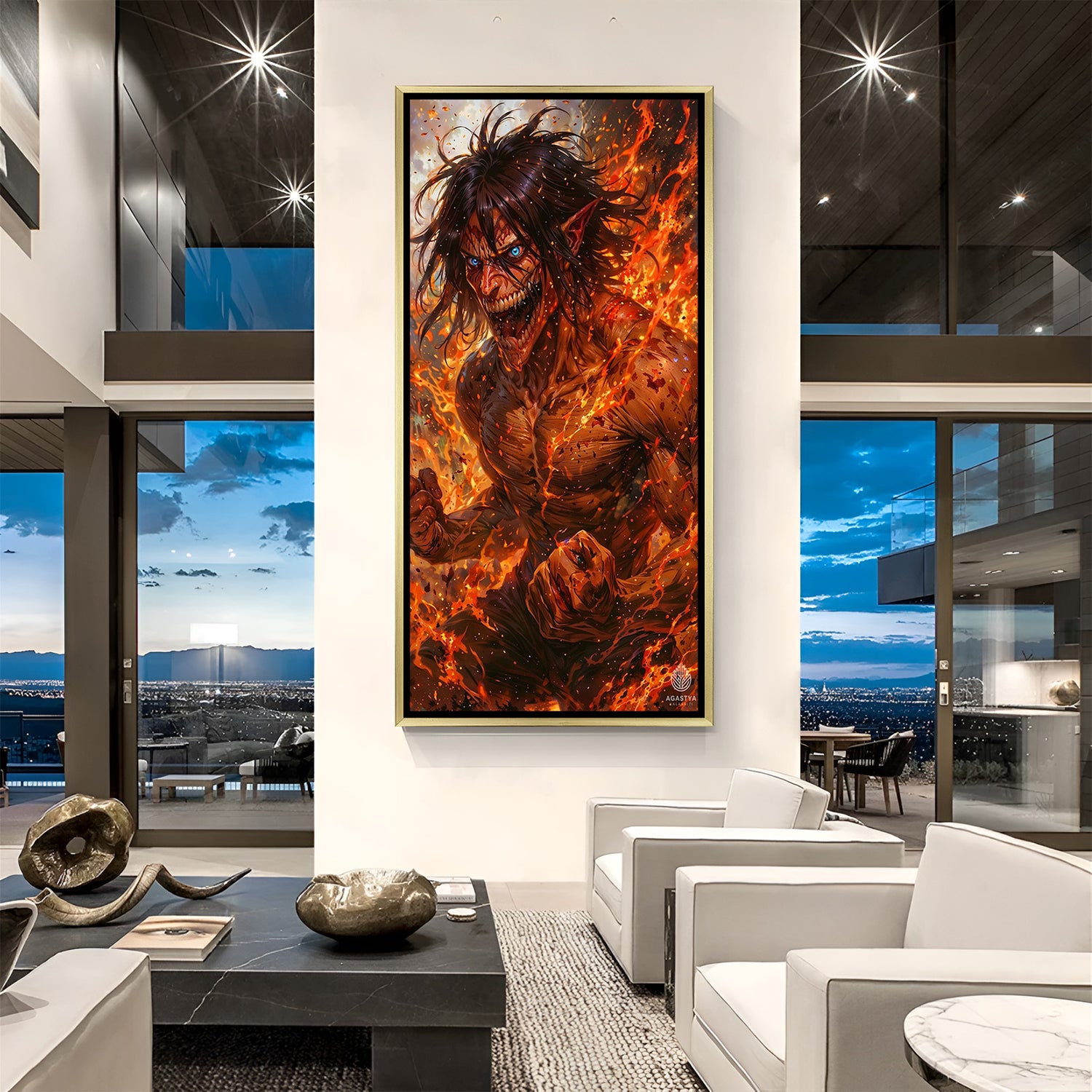 Golden floater frame Eren Titan form Attack on Titan canvas wall painting premium decor