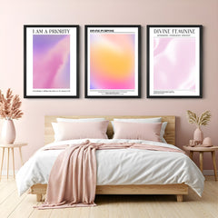 Set of 3 abstract aura canvas prints with soft energy-inspired colors – ideal for modern, calming interiors and spiritual wall decor