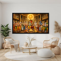 Ram Darbar devotional artwork in elegant black floater frame with Rama Sita Lakshmana Bharata Shatrughna and Hanuman