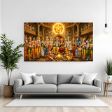 Ram Darbar canvas wall art featuring Lord Rama and Sita on a royal throne with Lakshmana Bharata Shatrughna and Hanuman