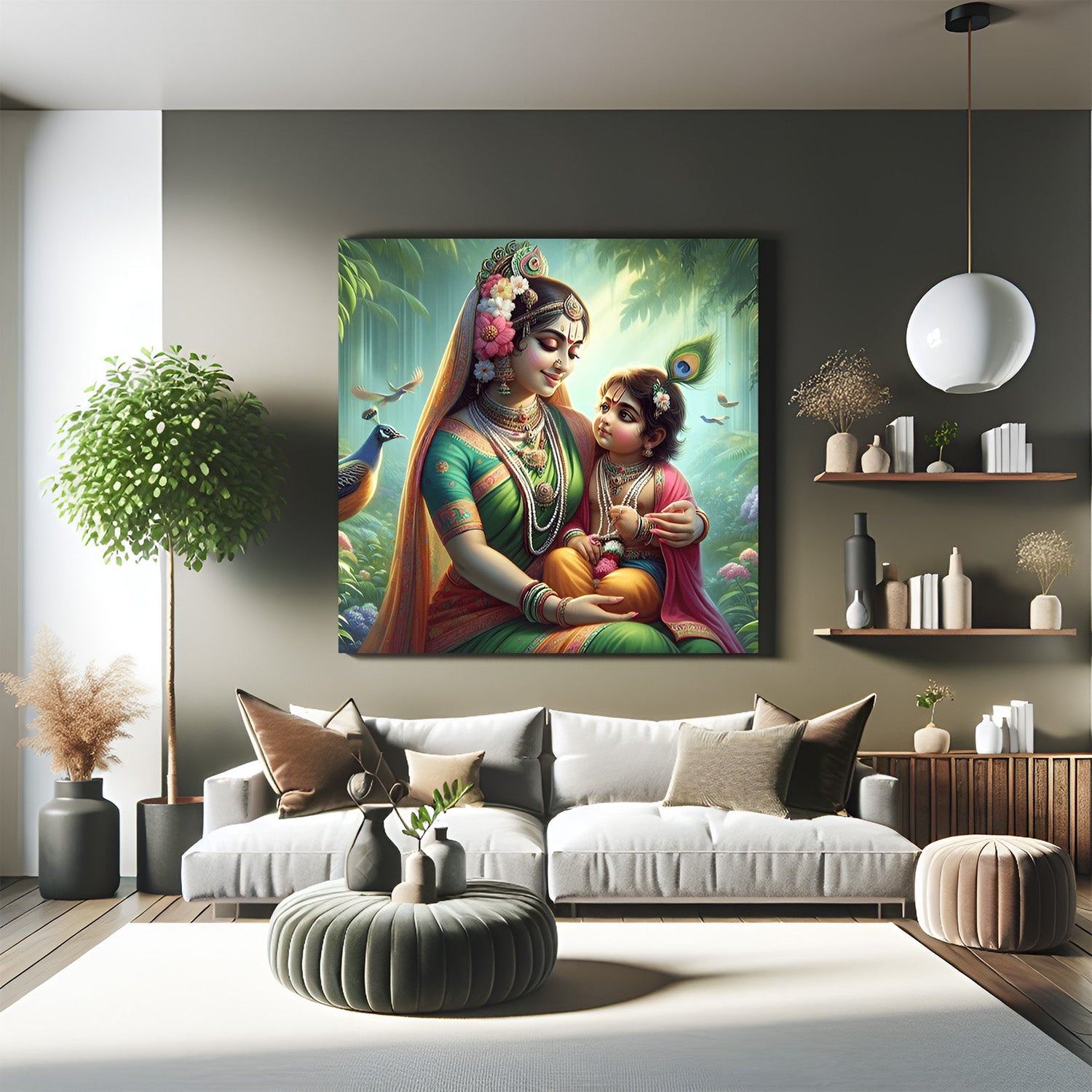 baby krishna with maa yashoda vastu canvas painting for home to bring love devotion peace and spiritual warmth in children’s and family space