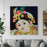 Bal Krishna Tanjore canvas painting showing child form of Lord Krishna in traditional South Indian style for spiritual home wall decor